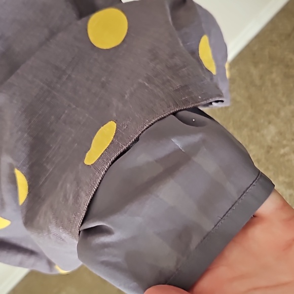 Boden Womens Dress Sz 6 Gray Yellow Polka Dot Belted Sheath Cotton Linen Preppy - Picture 6 of 11